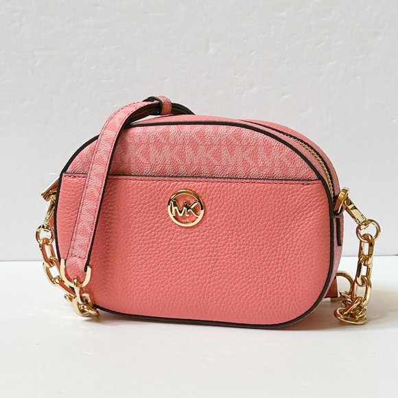 Michael Kors Jet Set Glam Small MINI Oval Camera Crossbody Bag MK Tea Rose - Picture 3 of 13